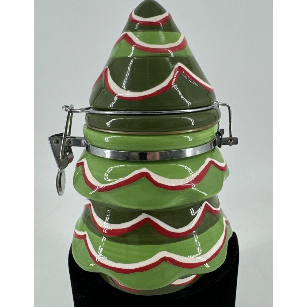 Canister Ceramic Christmas Tree Holiday Green Snacks Treat Jar‎ 7" Tall